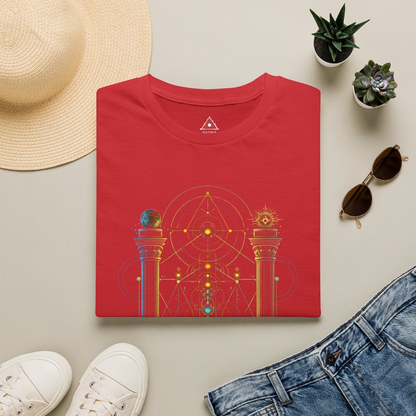 Mystic Pillars Geometry T-Shirt — Celestial Alchemy Graphic Tee