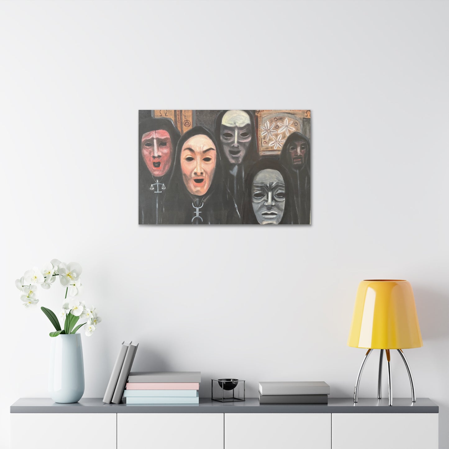 Masked Figures Canvas Stretched 1.5" | Dark Portrait Wall Art