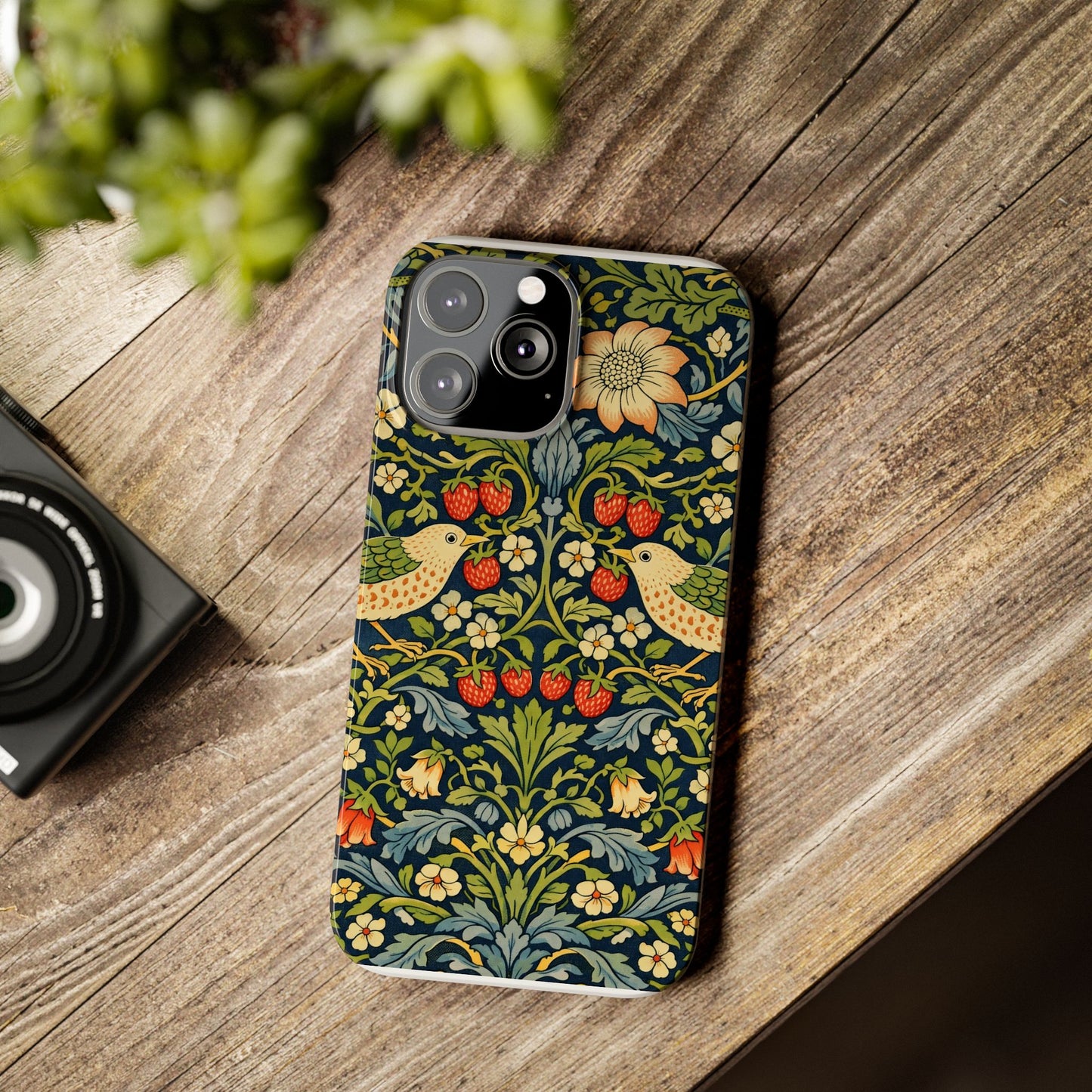 Slim Phone Case — Vintage William Morris Strawberry Thief Floral Pattern