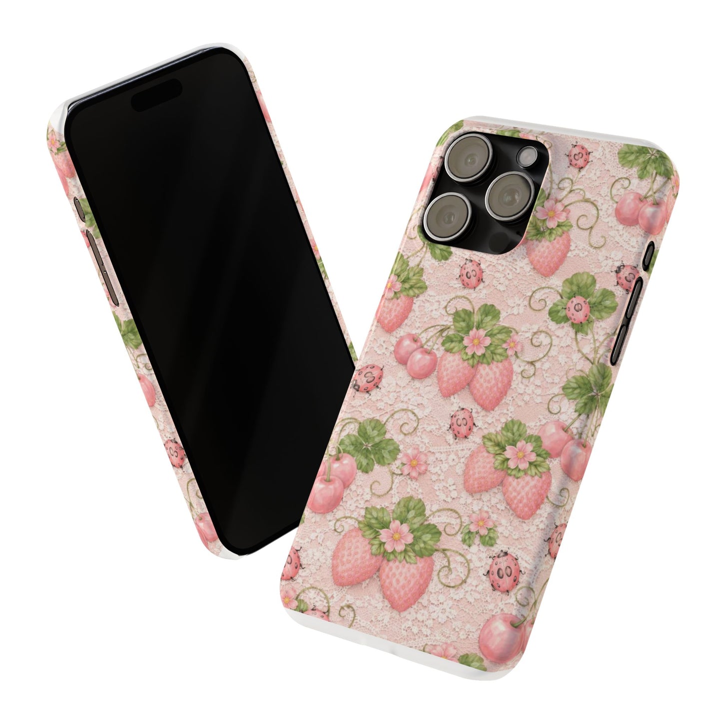 Strawberry Pattern Slim Phone Case — Vintage Pink Floral Fruit Design