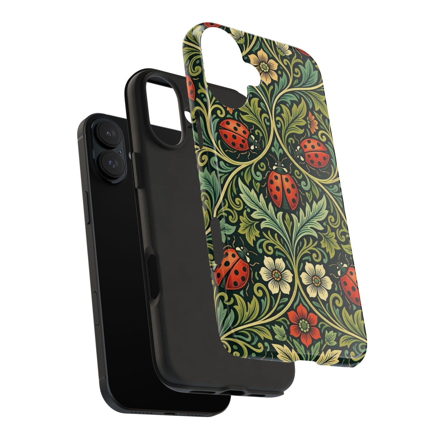 Vintage Floral Ladybug Tough Phone Case — Botanical Victorian Pattern
