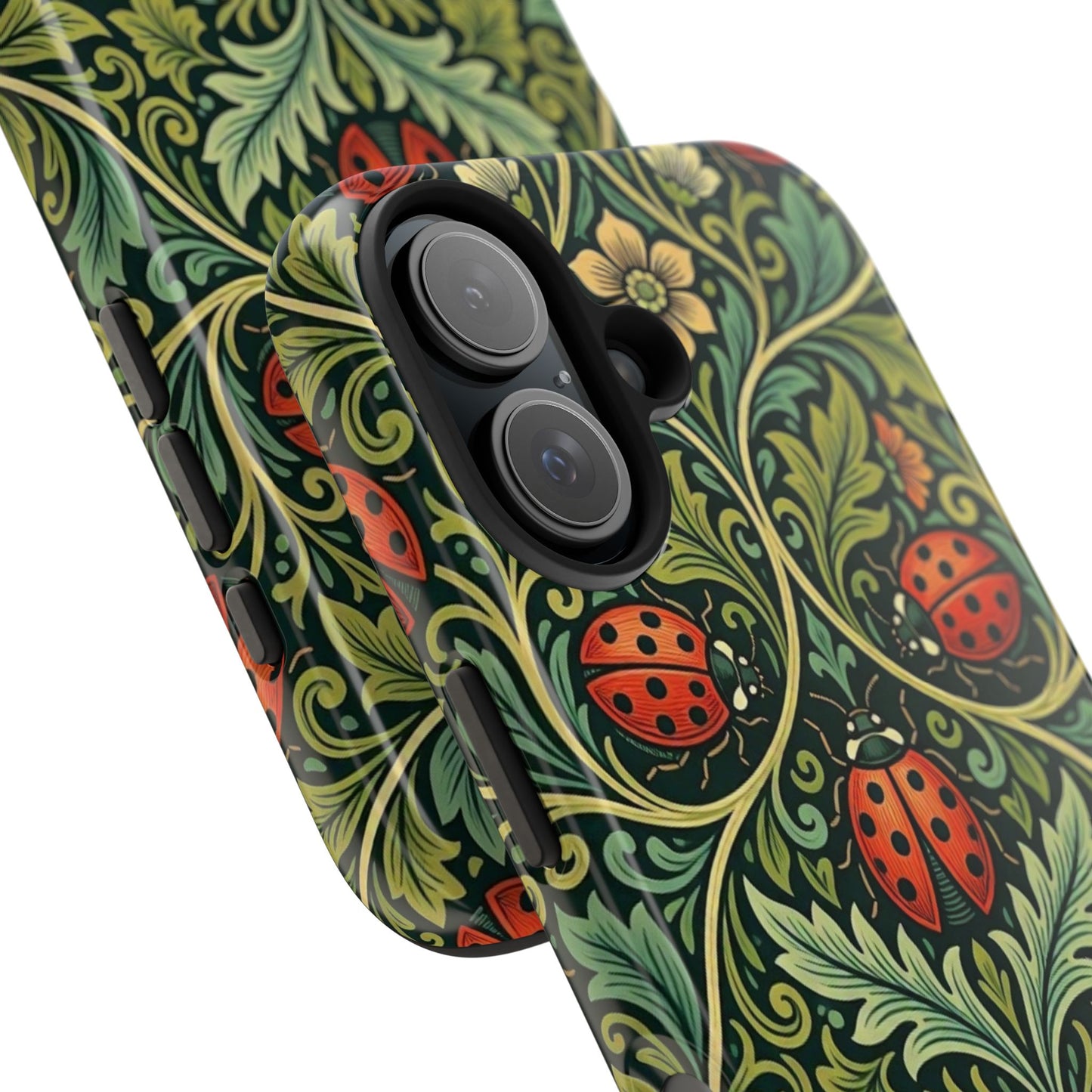 Vintage Floral Ladybug Tough Phone Case — Botanical Victorian Pattern