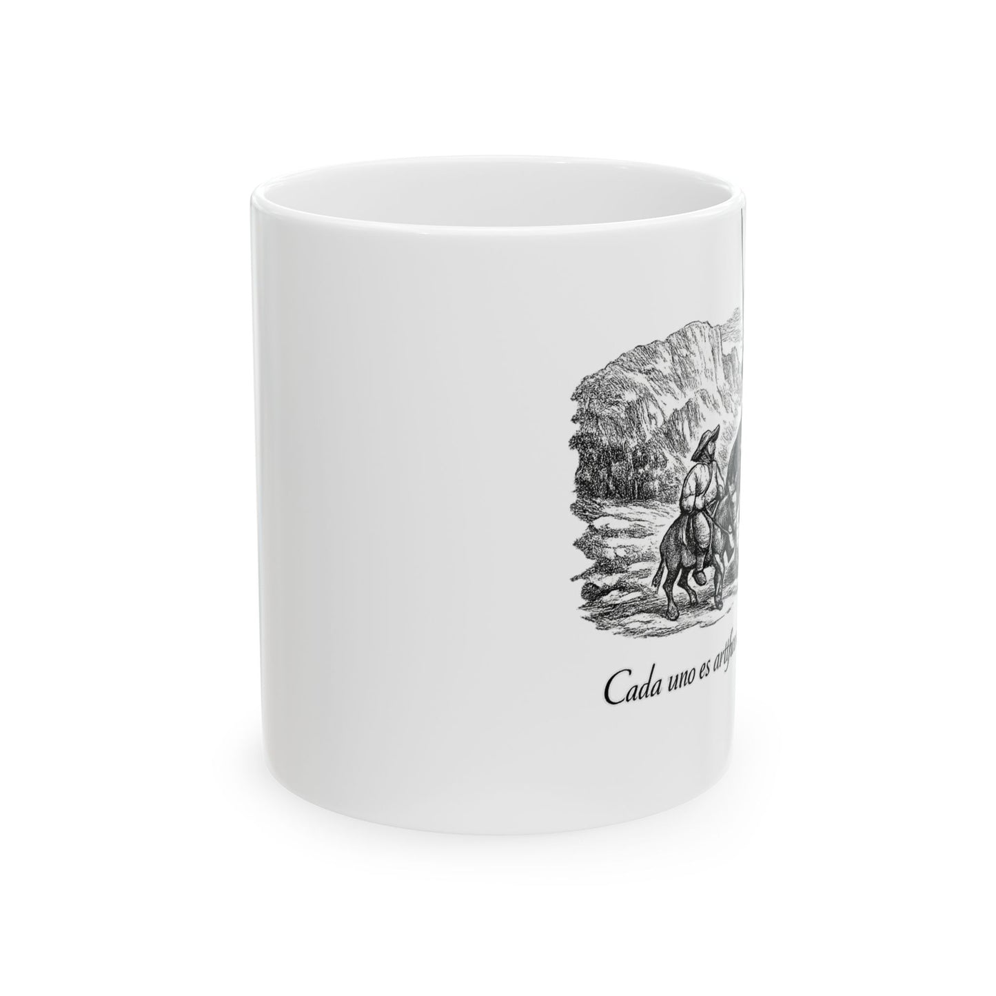 Don Quixote Ceramic Mug – Black Print | Cervantes Quote