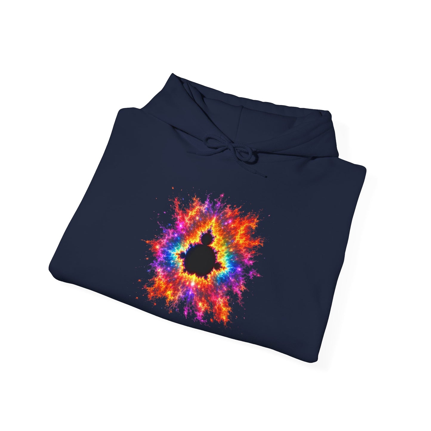 Mandelbrot Nebula Hoodie — Rainbow Fractal Explosion Pullover
