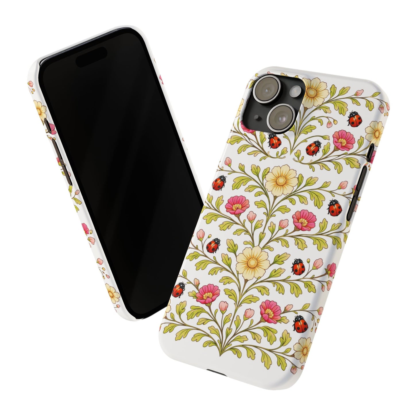 Floral Ladybug Slim Phone Case — Vintage Garden Pattern
