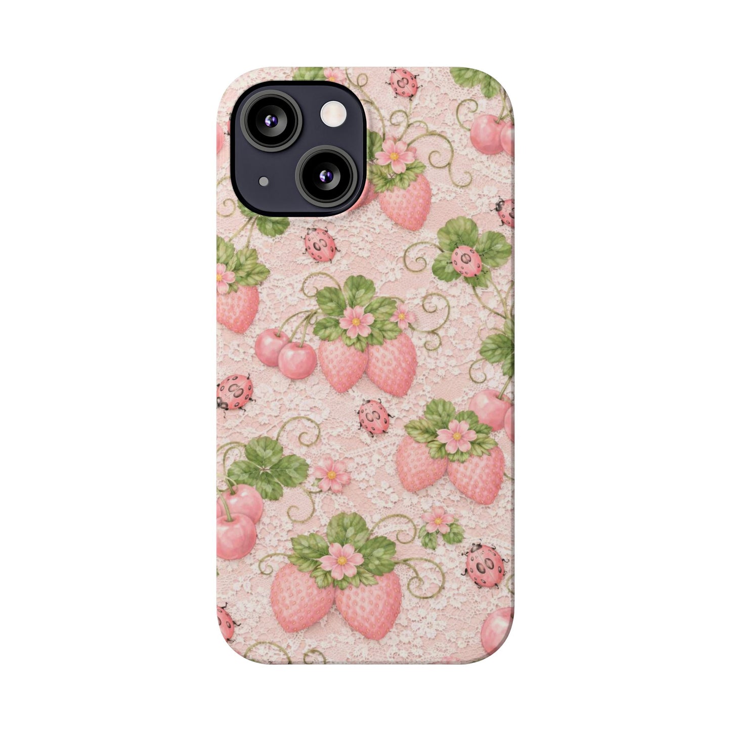 Strawberry Pattern Slim Phone Case — Vintage Pink Floral Fruit Design