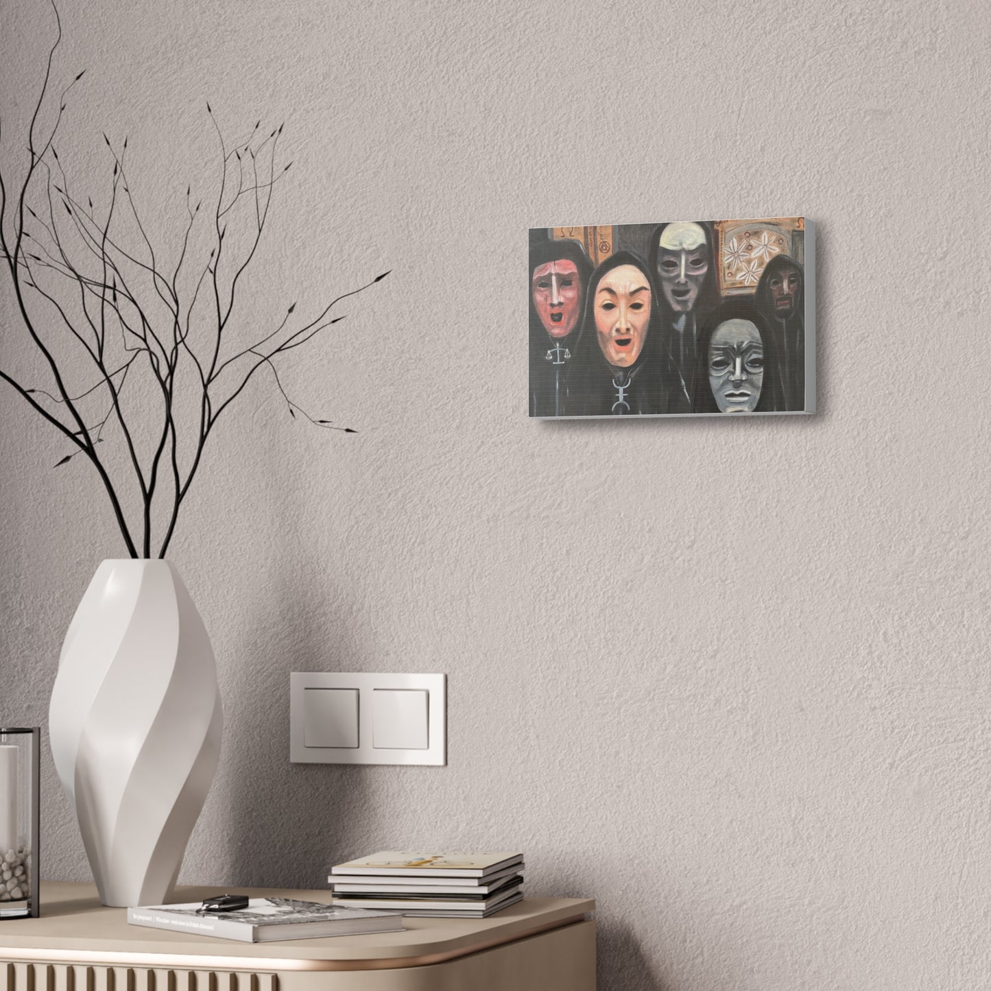 Masked Figures Canvas Stretched 1.5" | Dark Portrait Wall Art