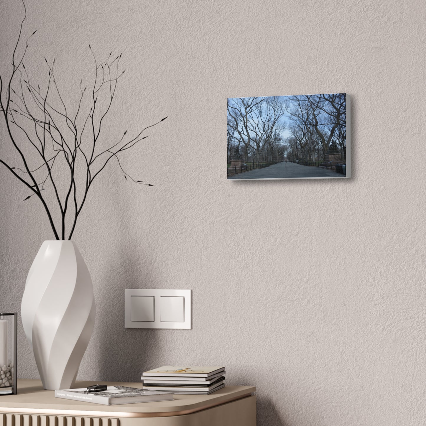 Leafless Tree Lined Path Canvas Stretched | Central Park In Winter Landscape Wall Art