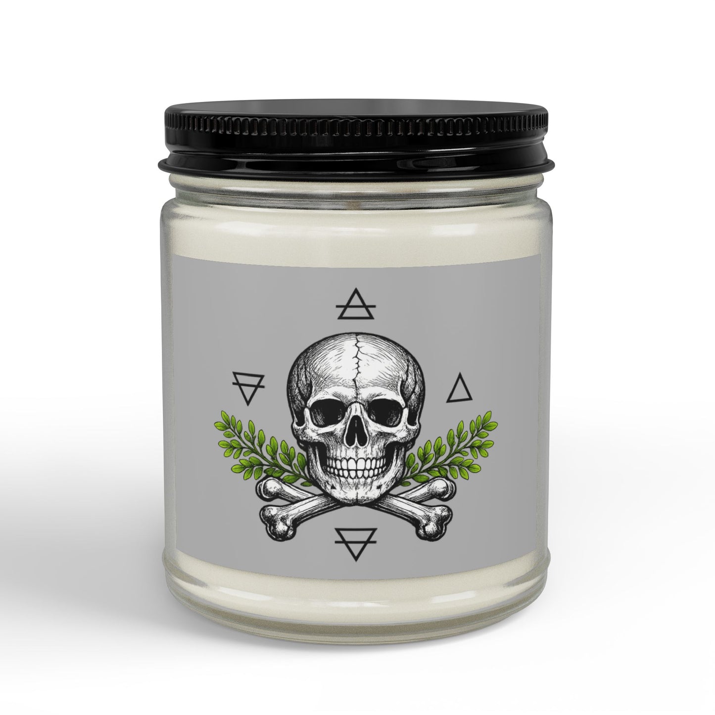Herbal Skull Soy Candle — 4oz & 9oz Scented Jar with Black Lid