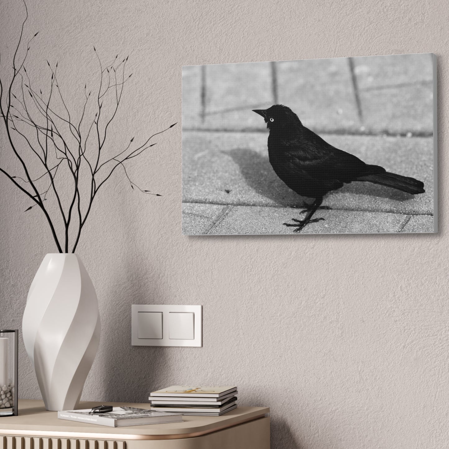 Blackbird Photo Canvas Stretched 1.5'' | Monochrome Bird Wall Art