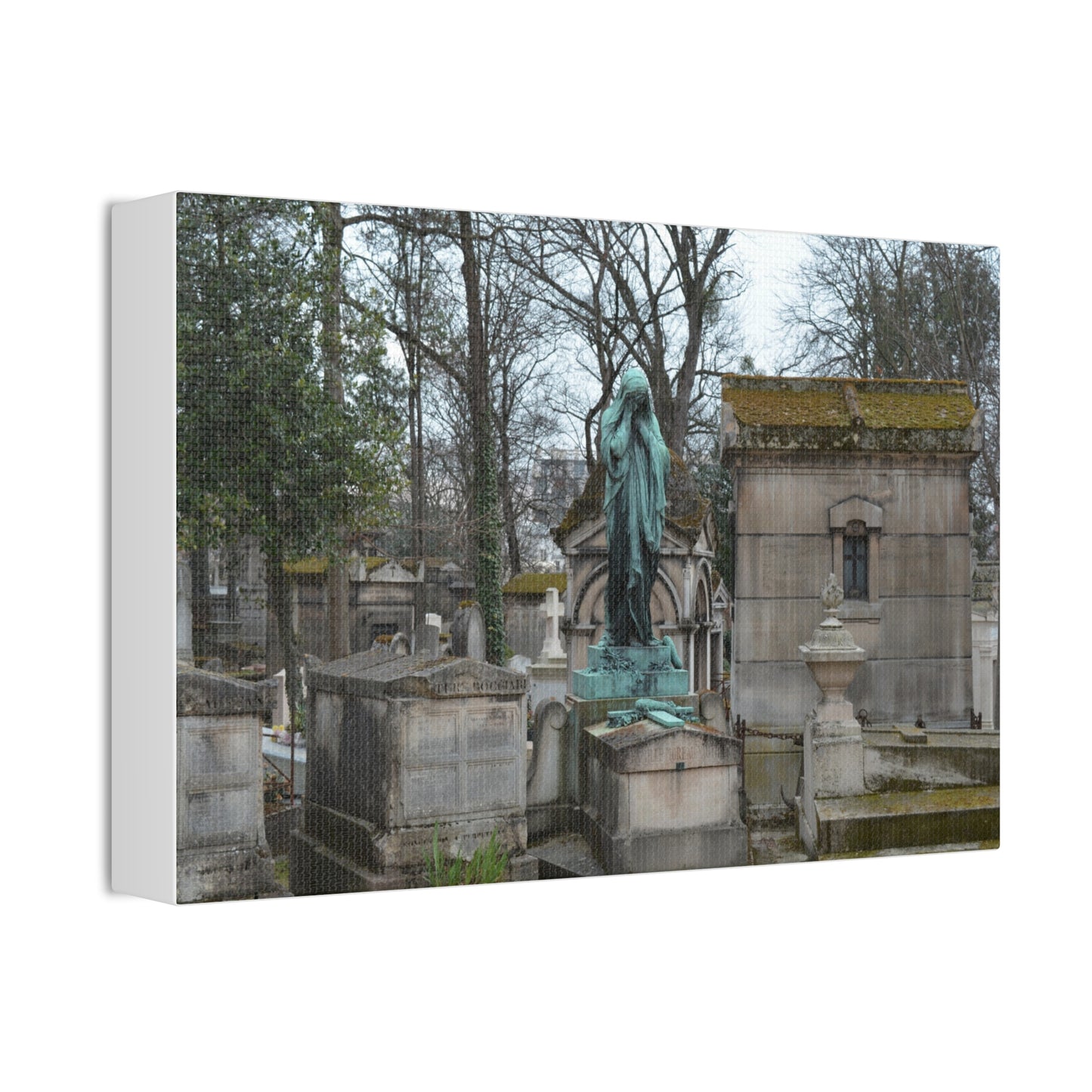 Cemetery Statue Photograph Canvas Stretched 1.5" | Mourning Graveyard Wall Art