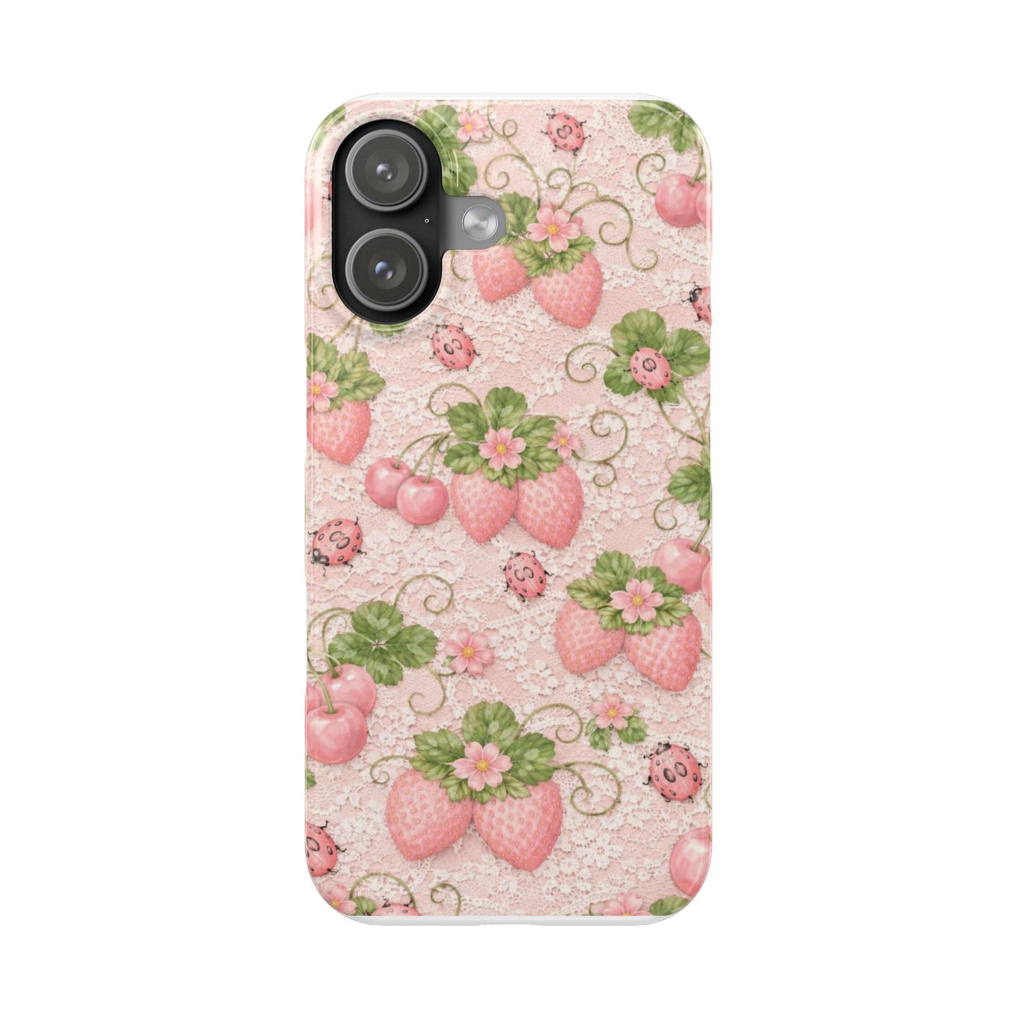 Strawberry Pattern Slim Phone Case — Vintage Pink Floral Fruit Design