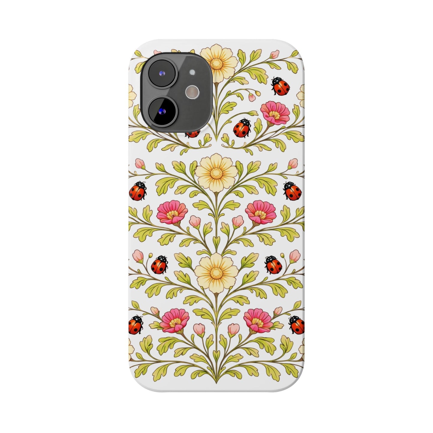 Floral Ladybug Slim Phone Case — Vintage Garden Pattern
