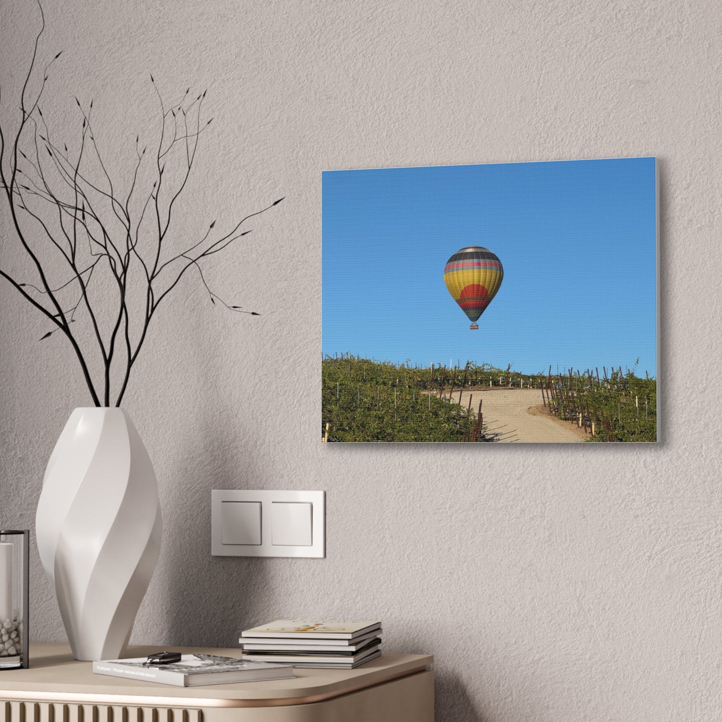 Hot Air Balloon Over Vineyard Canvas