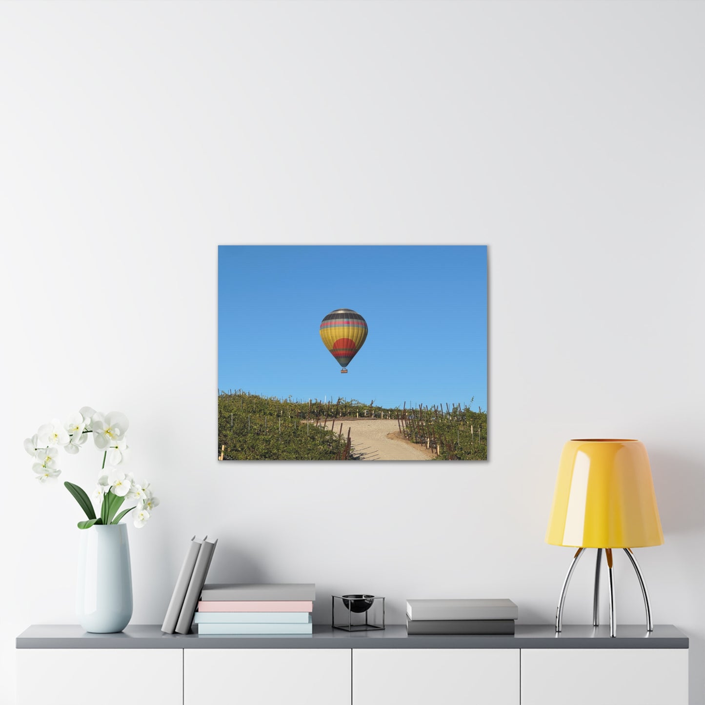 Hot Air Balloon Over Vineyard Canvas