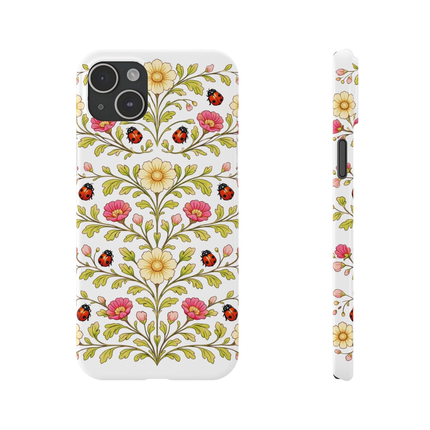Floral Ladybug Slim Phone Case — Vintage Garden Pattern