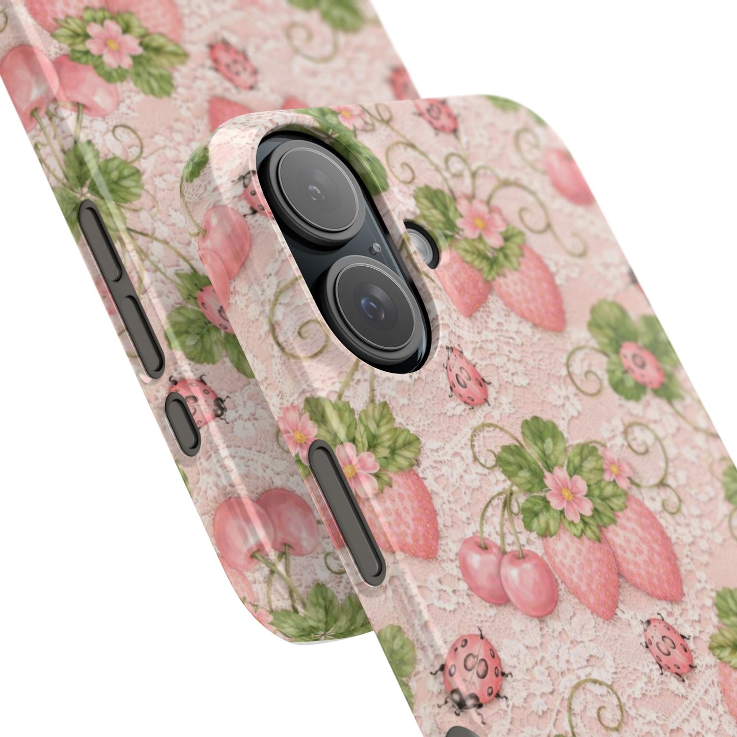 Strawberry Pattern Slim Phone Case — Vintage Pink Floral Fruit Design