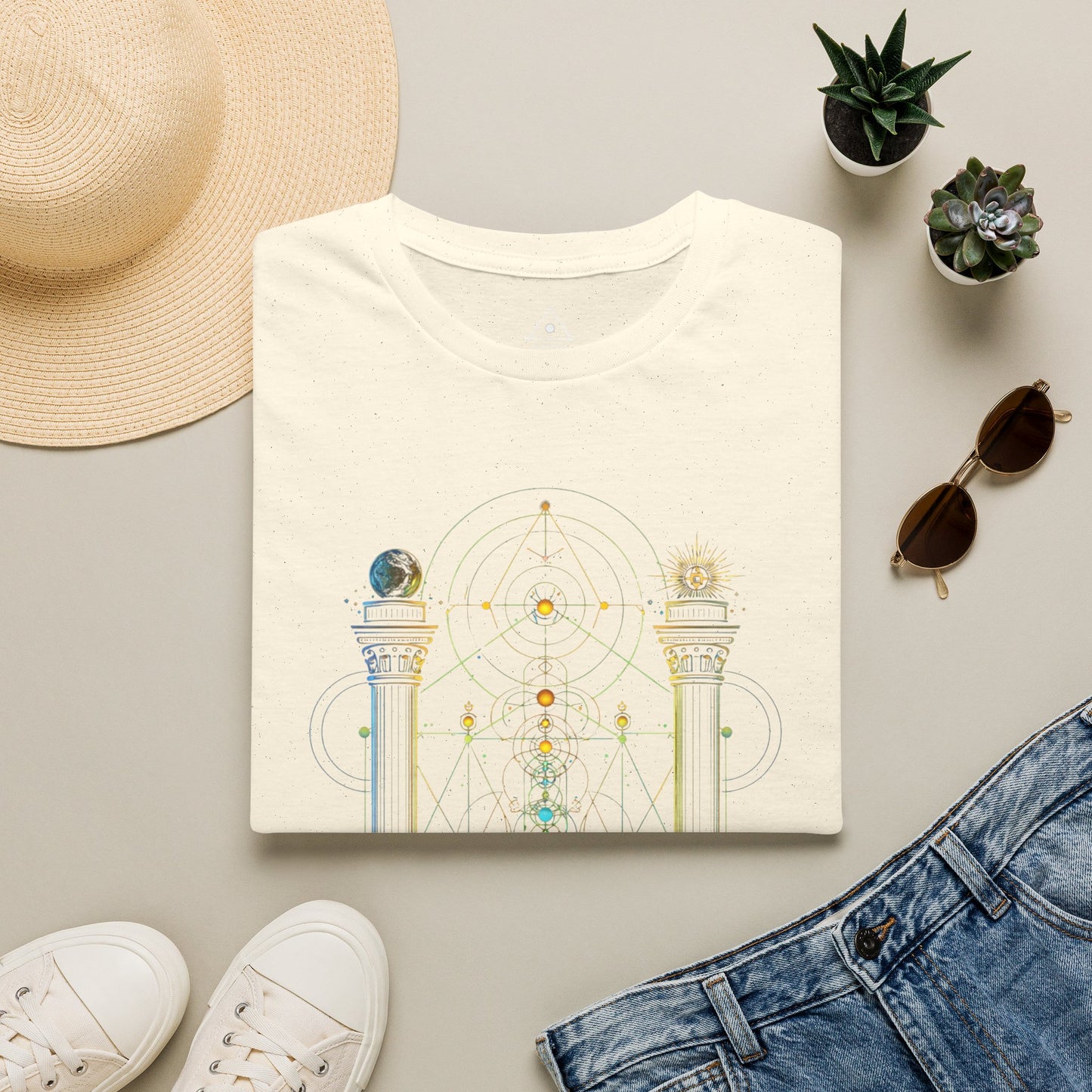 Mystic Pillars Geometry T-Shirt — Celestial Alchemy Graphic Tee
