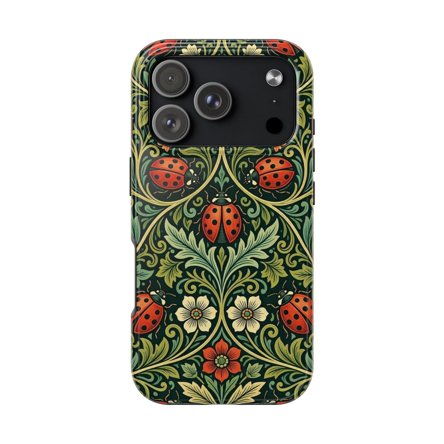 Vintage Floral Ladybug Tough Phone Case — Botanical Victorian Pattern