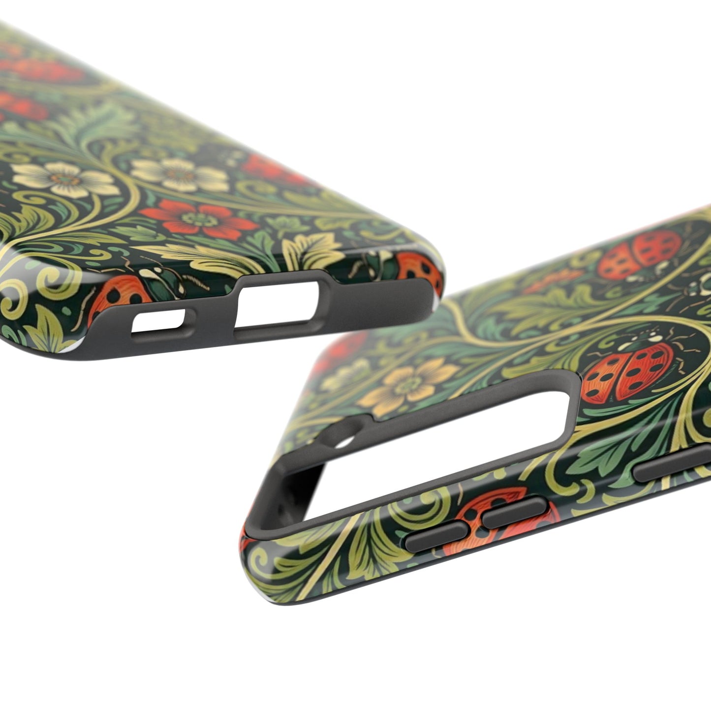 Vintage Floral Ladybug Tough Phone Case — Botanical Victorian Pattern