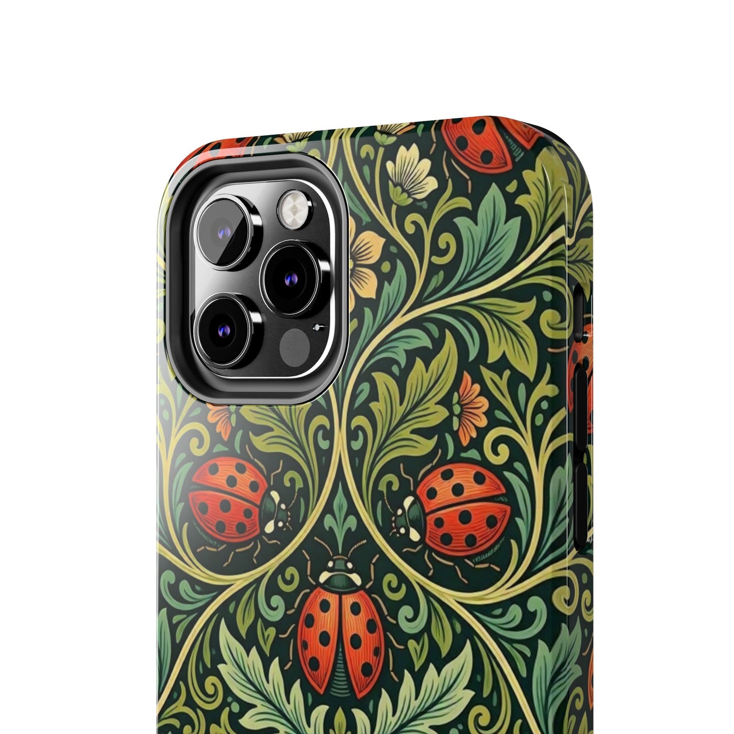 Vintage Floral Ladybug Tough Phone Case — Botanical Victorian Pattern