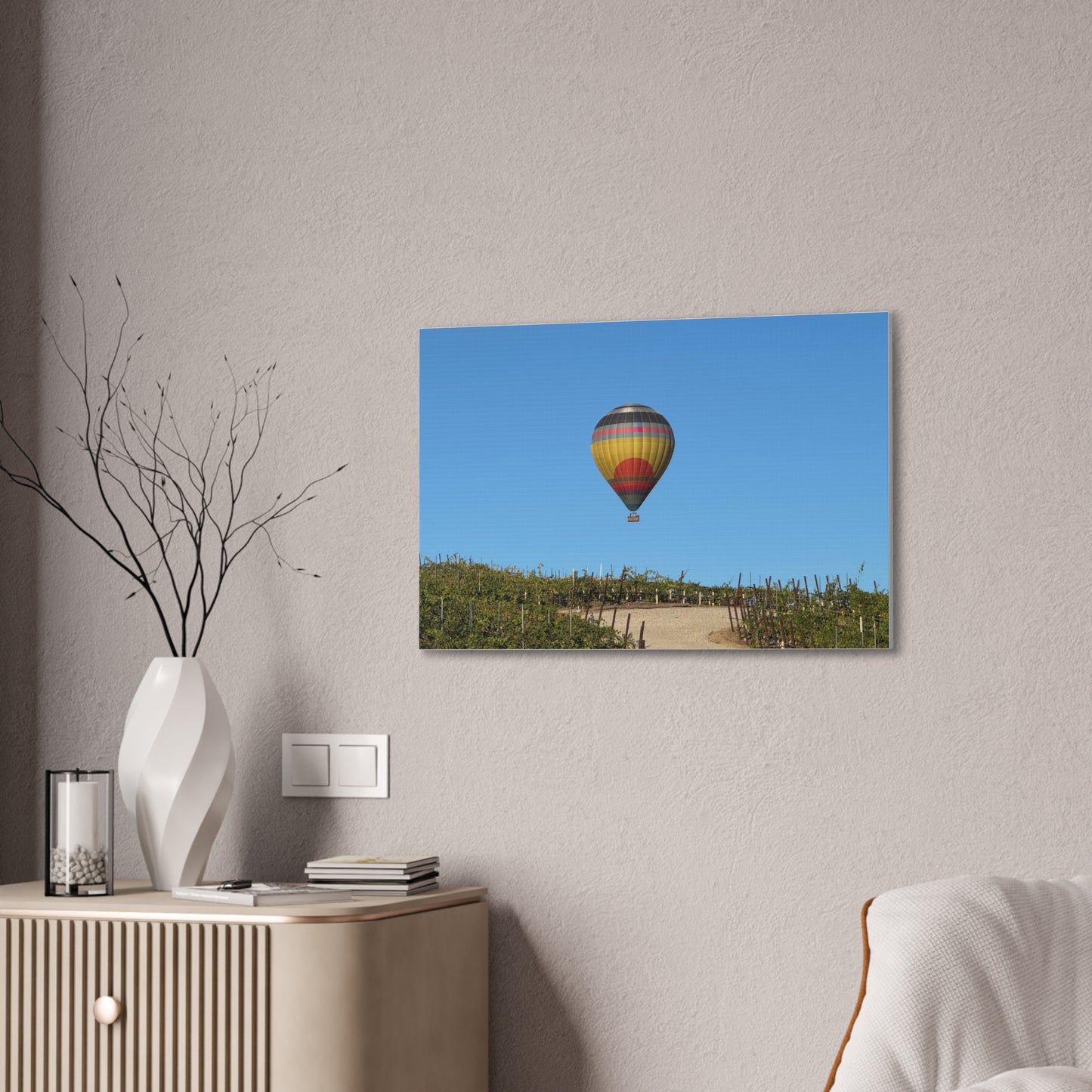 Hot Air Balloon Over Vineyard Canvas