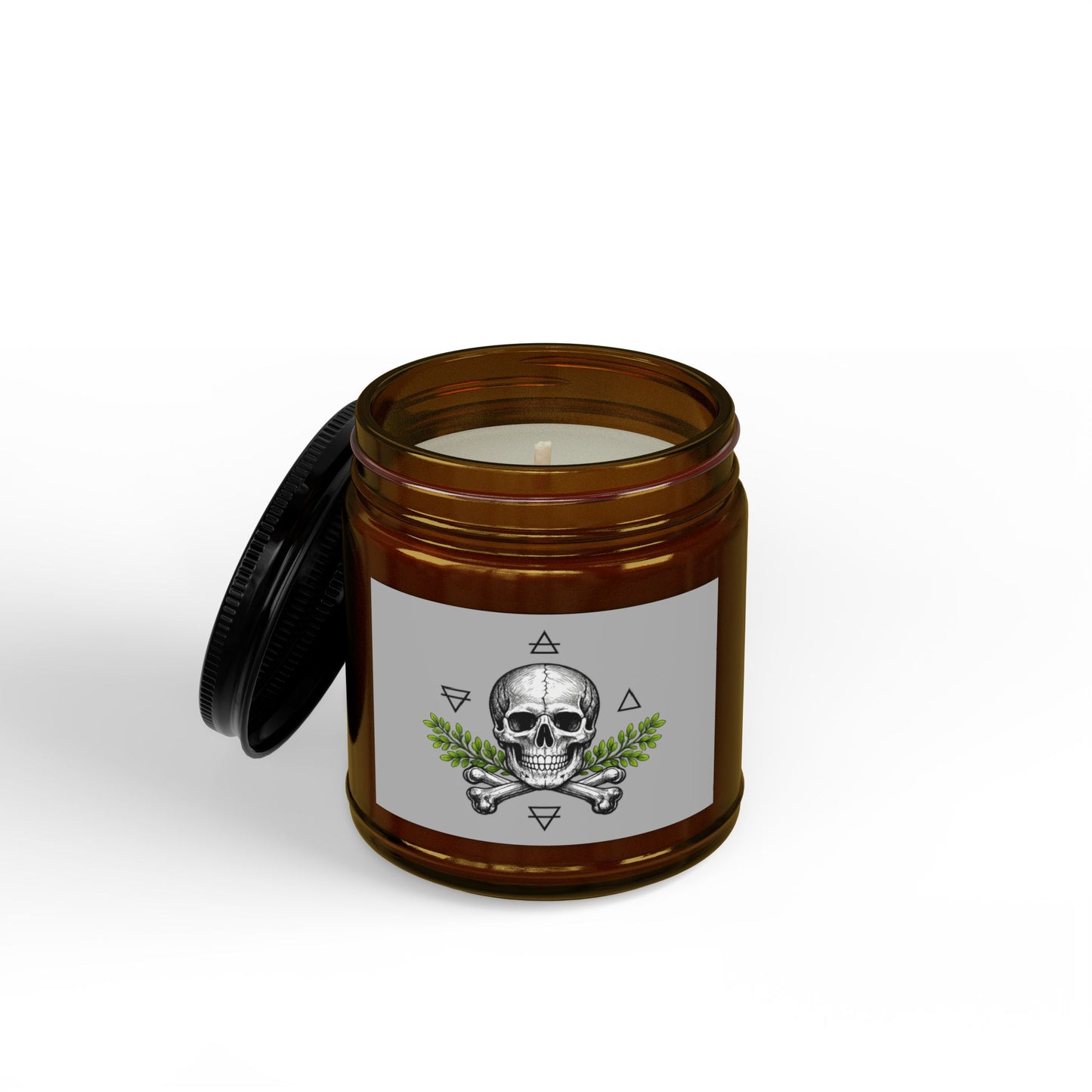 Herbal Skull Soy Candle — 4oz & 9oz Scented Jar with Black Lid