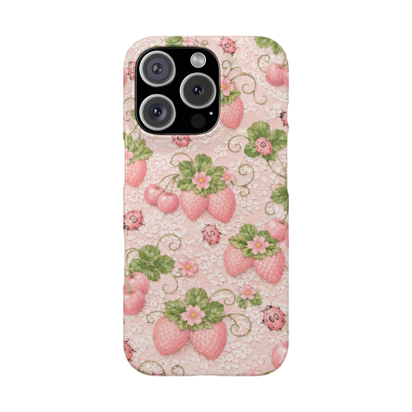 Strawberry Pattern Slim Phone Case — Vintage Pink Floral Fruit Design