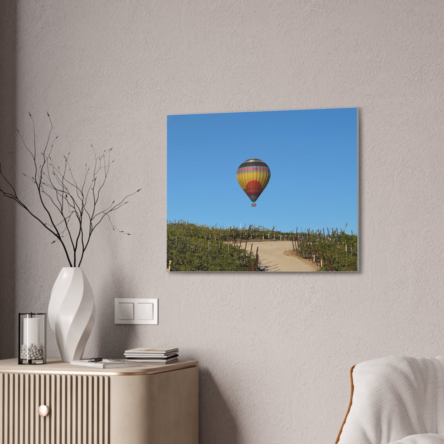Hot Air Balloon Over Vineyard Canvas