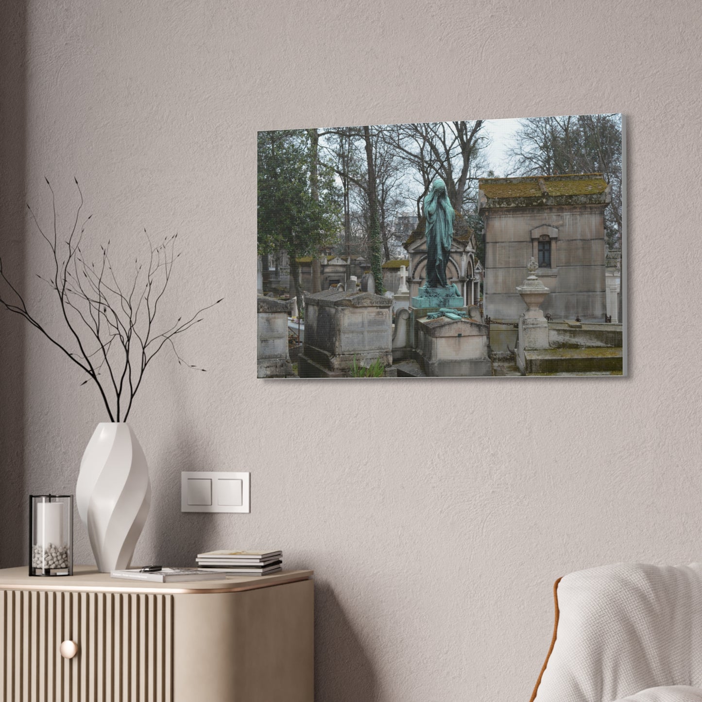 Cemetery Statue Photograph Canvas Stretched 1.5" | Mourning Graveyard Wall Art