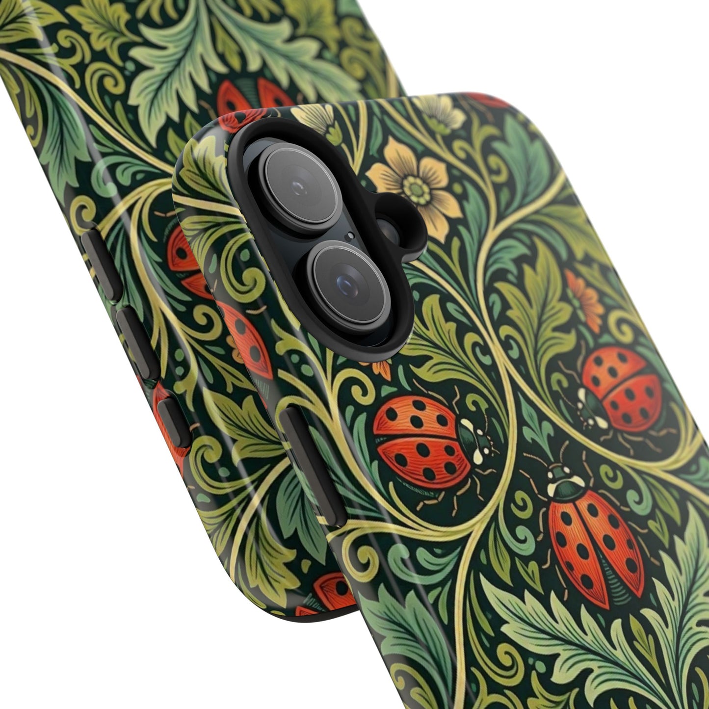 Vintage Floral Ladybug Tough Phone Case — Botanical Victorian Pattern