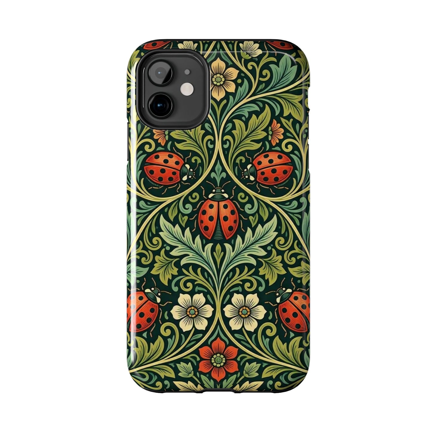 Vintage Floral Ladybug Tough Phone Case — Botanical Victorian Pattern
