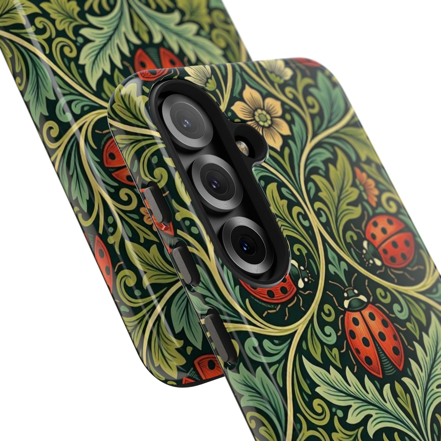 Vintage Floral Ladybug Tough Phone Case — Botanical Victorian Pattern