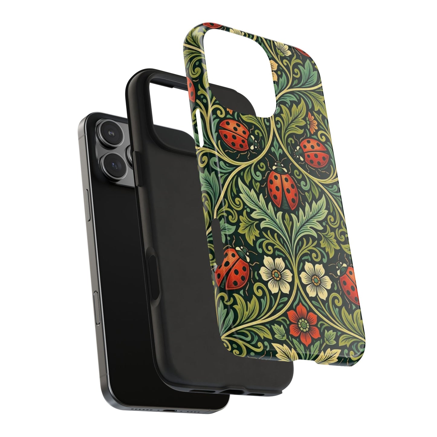 Vintage Floral Ladybug Tough Phone Case — Botanical Victorian Pattern