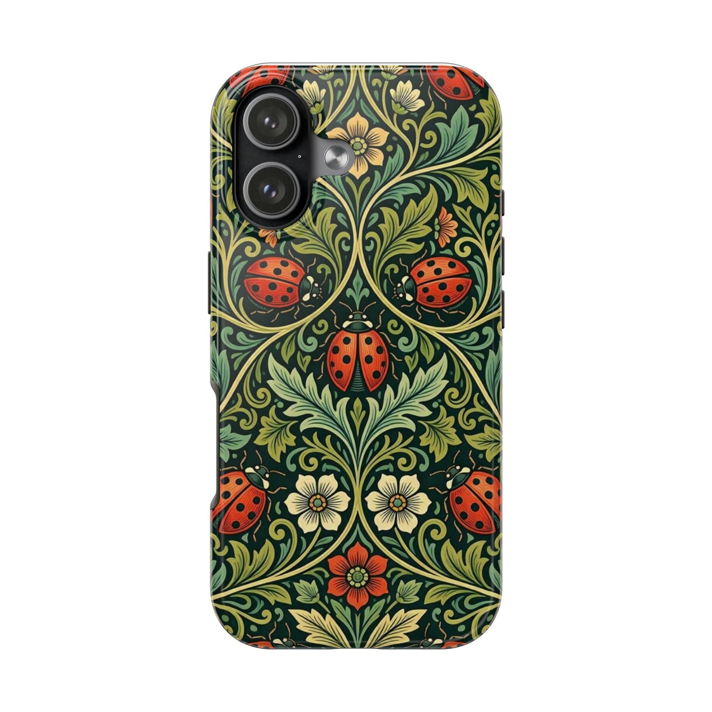 Vintage Floral Ladybug Tough Phone Case — Botanical Victorian Pattern