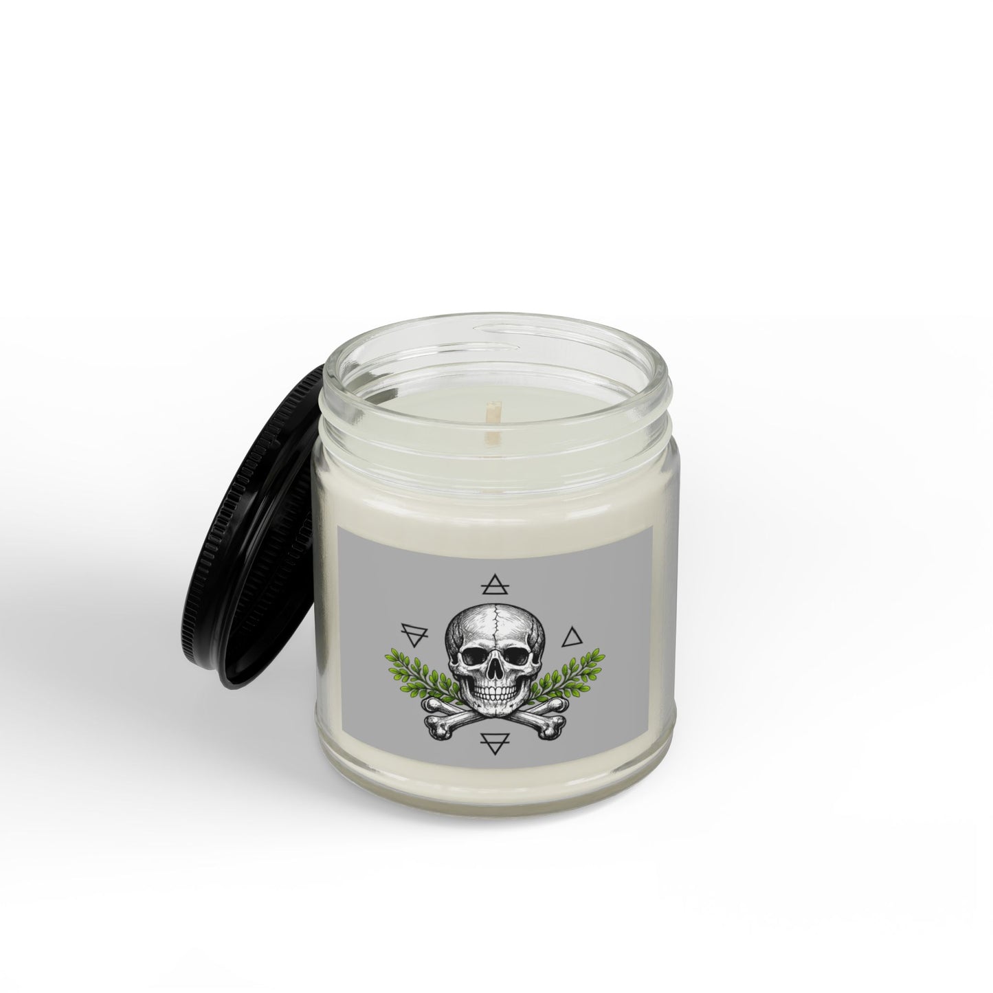 Herbal Skull Soy Candle — 4oz & 9oz Scented Jar with Black Lid