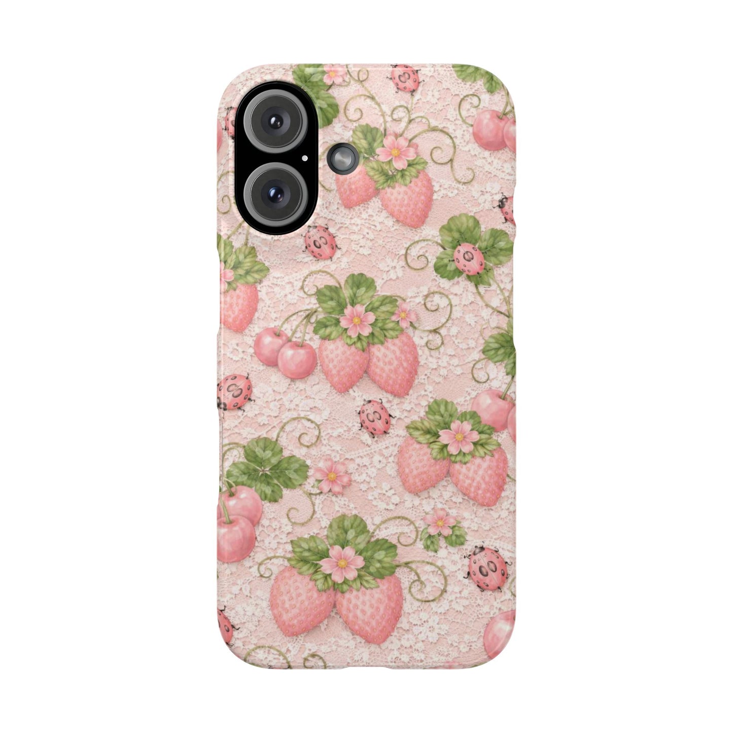 Strawberry Pattern Slim Phone Case — Vintage Pink Floral Fruit Design