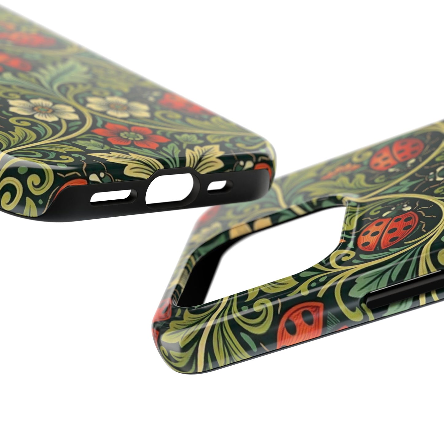 Vintage Floral Ladybug Tough Phone Case — Botanical Victorian Pattern