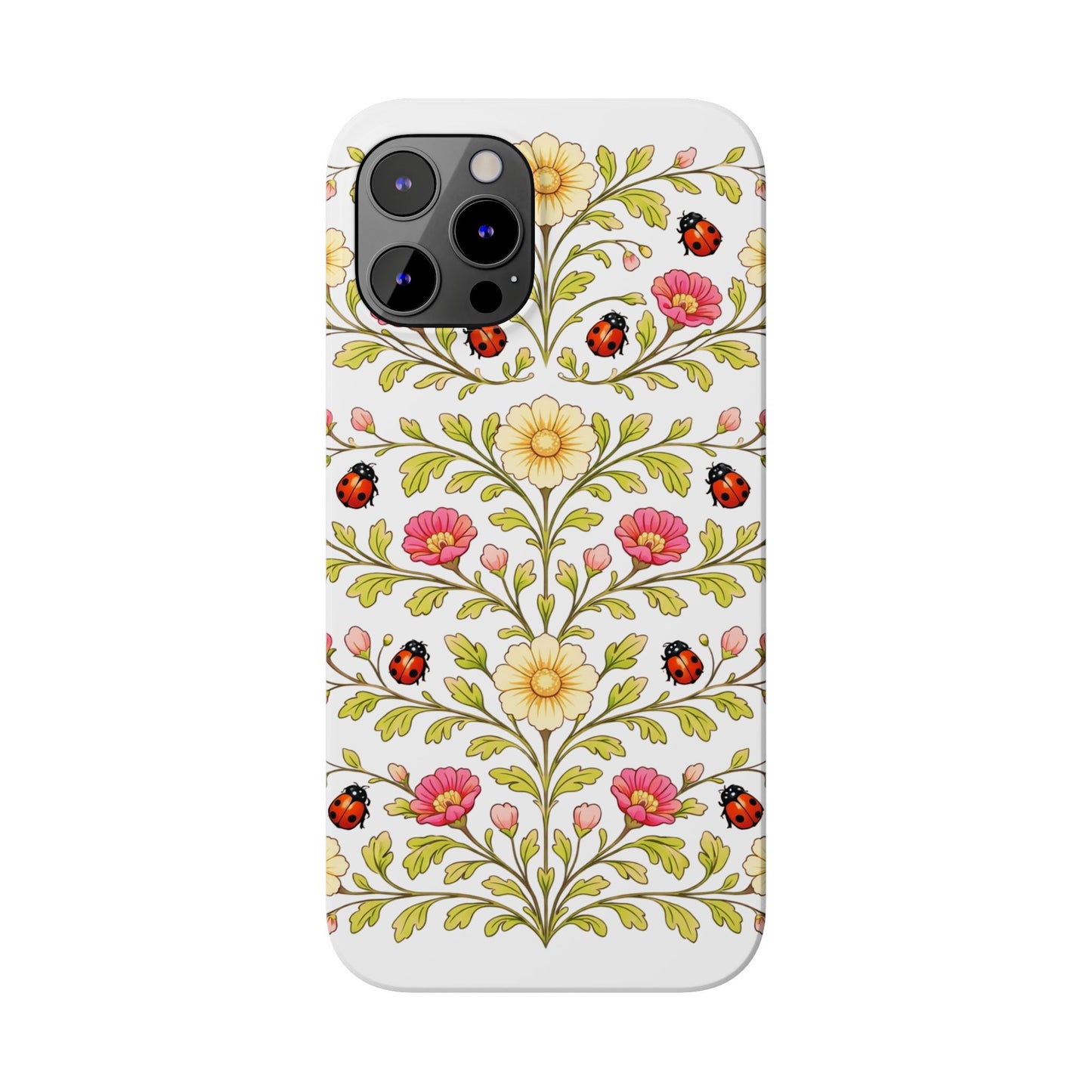 Floral Ladybug Slim Phone Case — Vintage Garden Pattern