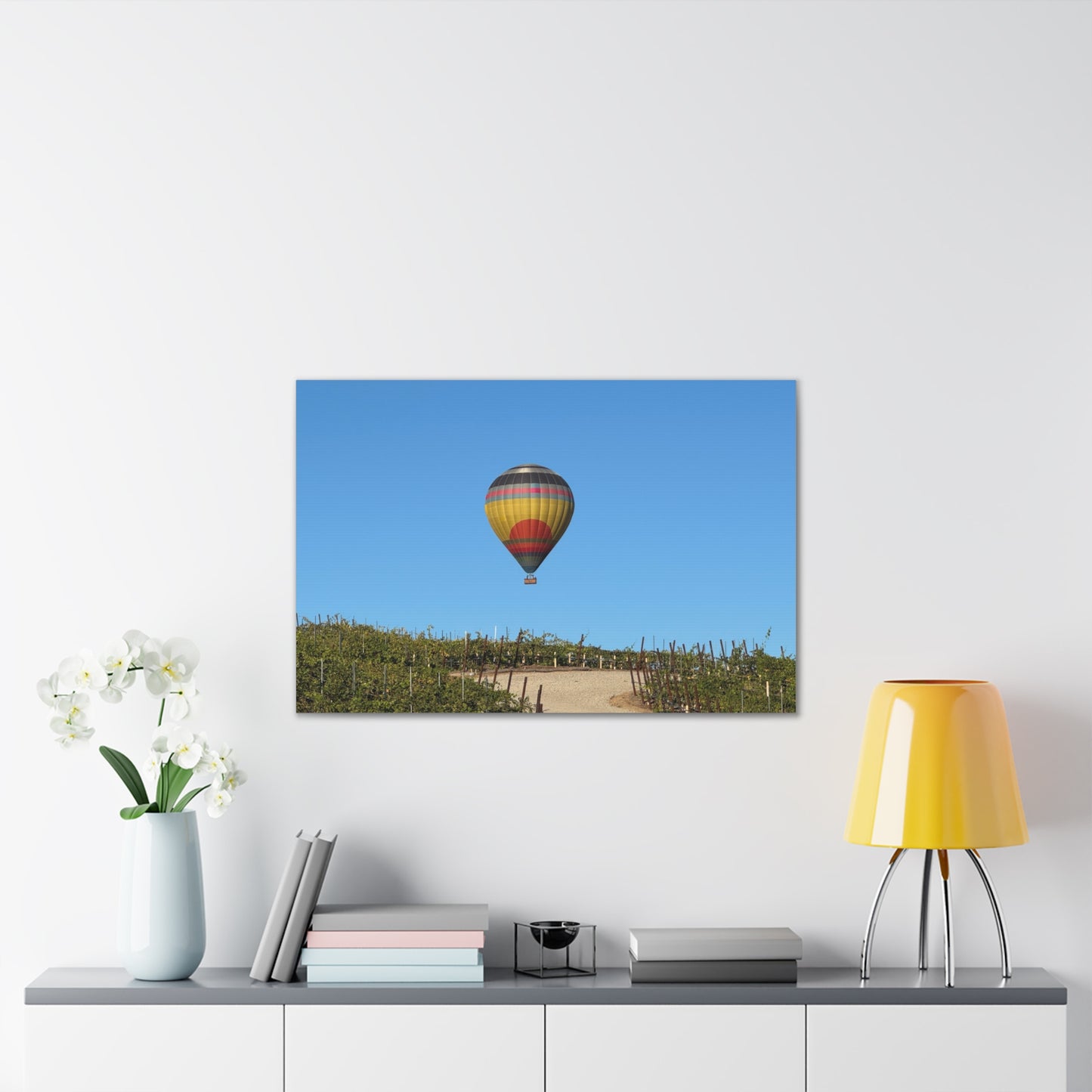 Hot Air Balloon Over Vineyard Canvas