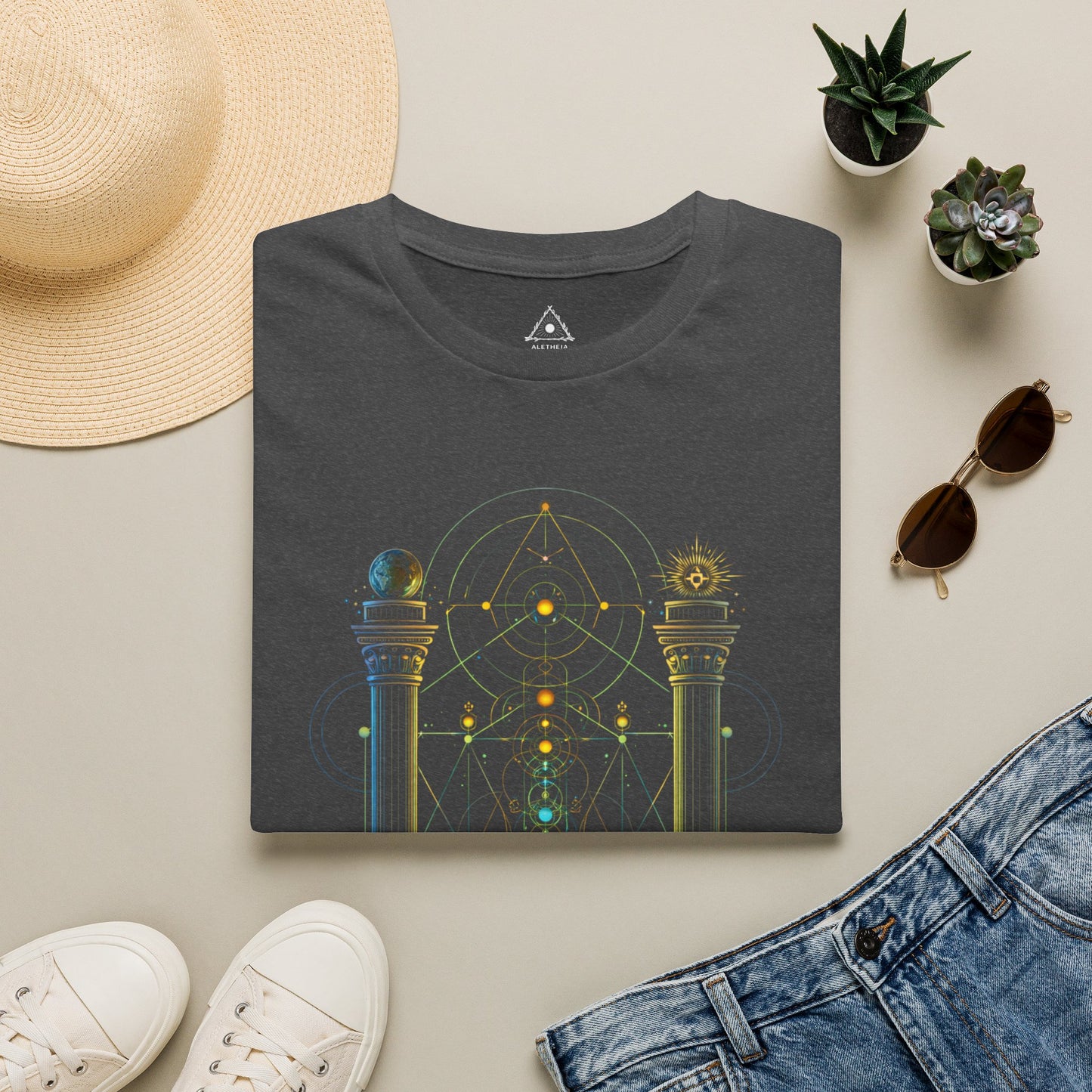 Mystic Pillars Geometry T-Shirt — Celestial Alchemy Graphic Tee