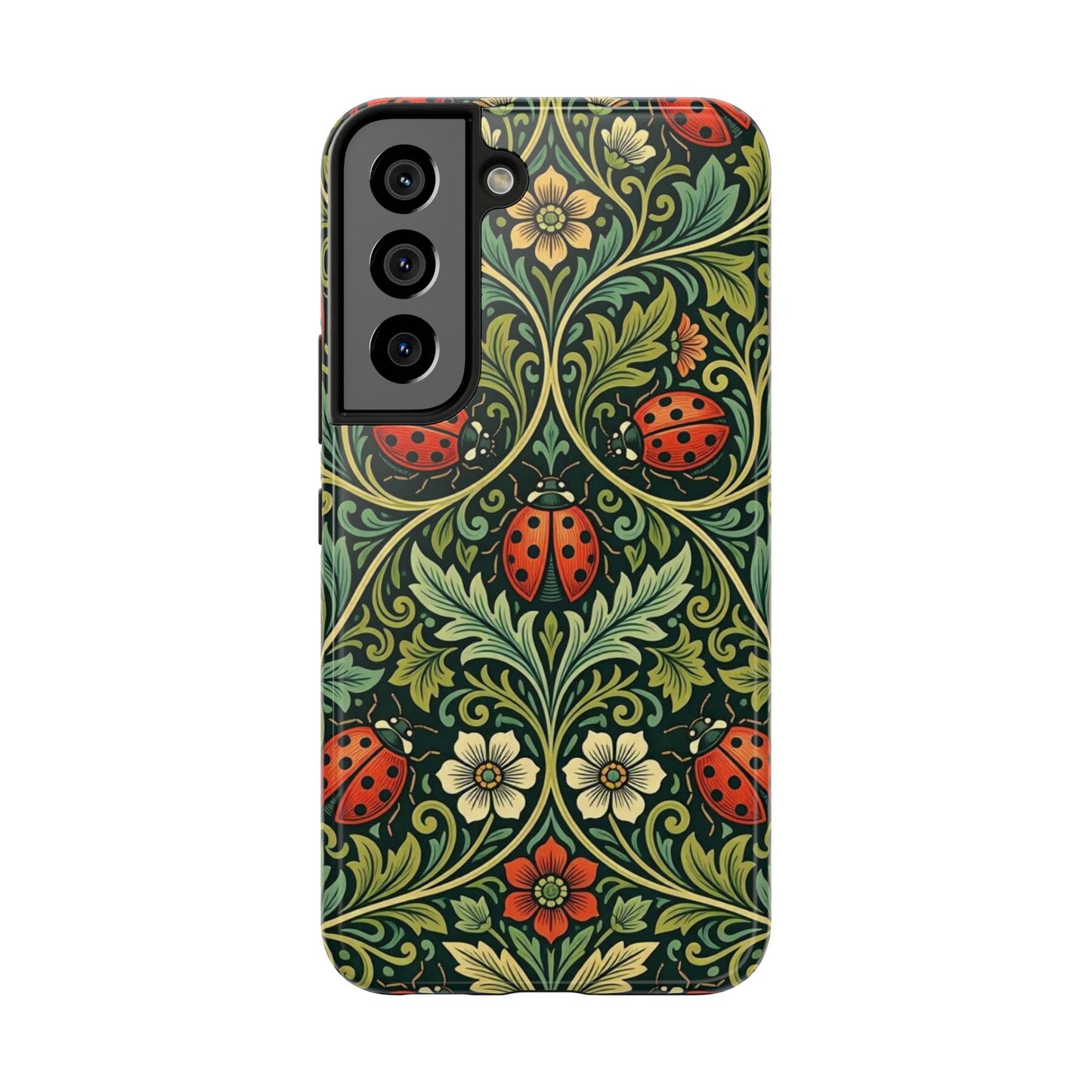 Vintage Floral Ladybug Tough Phone Case — Botanical Victorian Pattern
