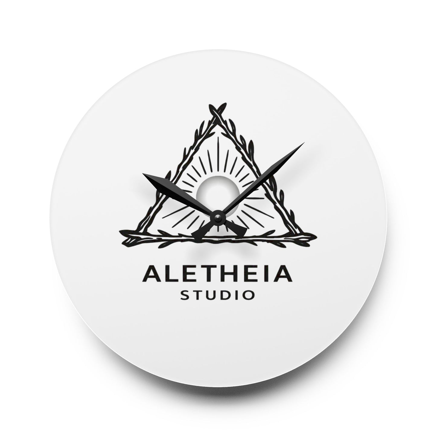 Aletheia Studio Logo Acrylic Wall Clock | Minimal Sunray Triangle Design