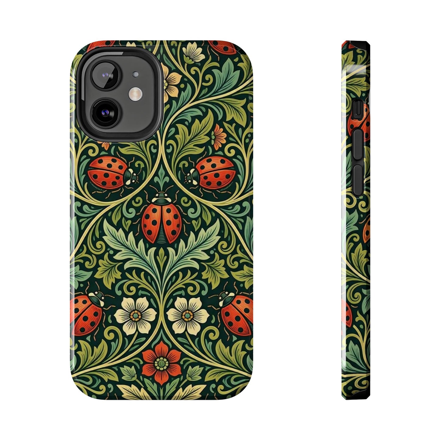 Vintage Floral Ladybug Tough Phone Case — Botanical Victorian Pattern