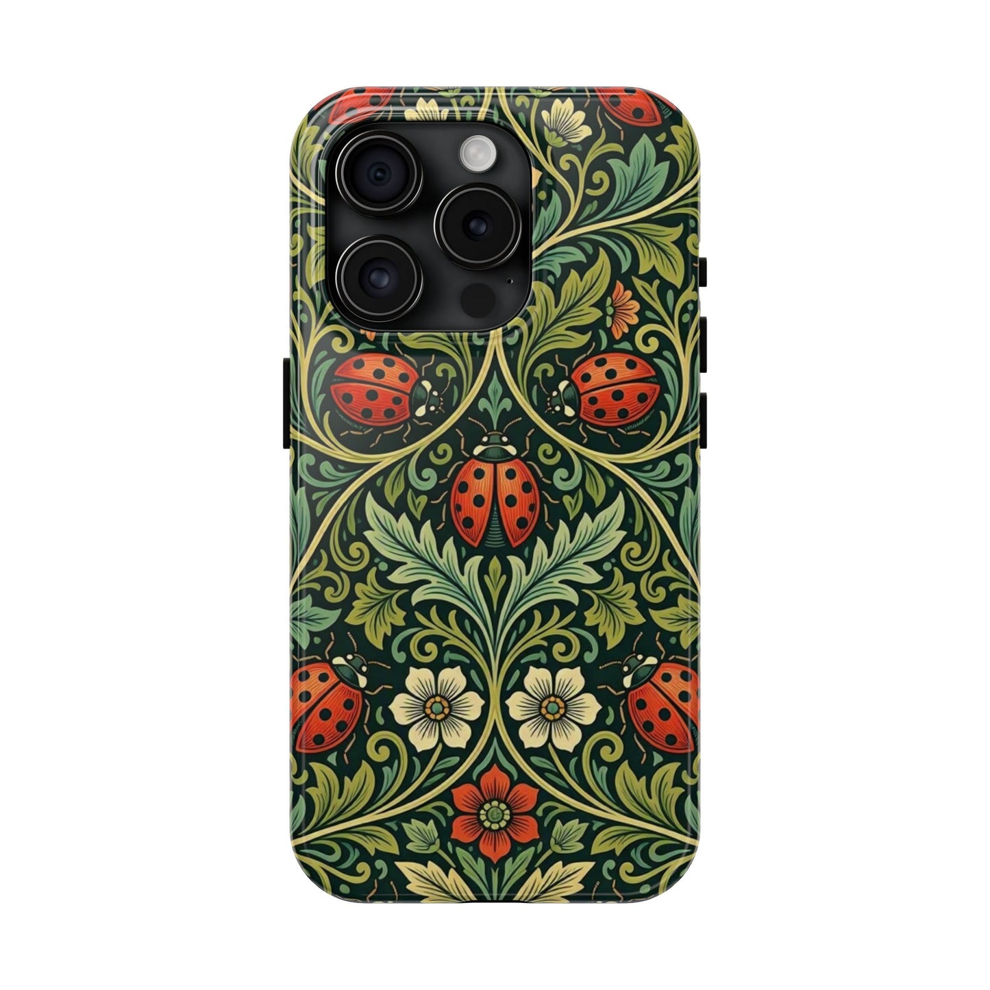 Vintage Floral Ladybug Tough Phone Case — Botanical Victorian Pattern