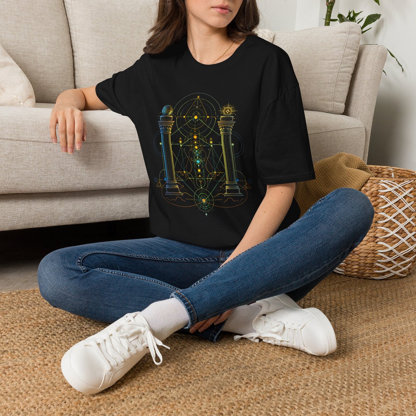 Mystic Pillars Geometry T-Shirt — Celestial Alchemy Graphic Tee