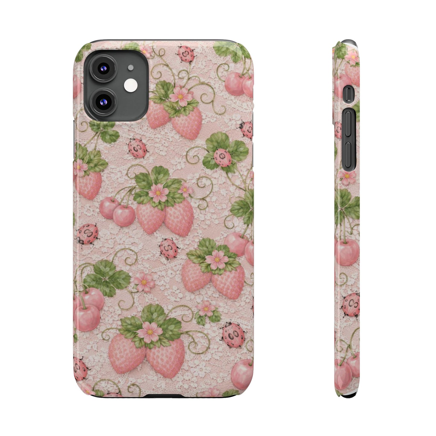 Strawberry Pattern Slim Phone Case — Vintage Pink Floral Fruit Design