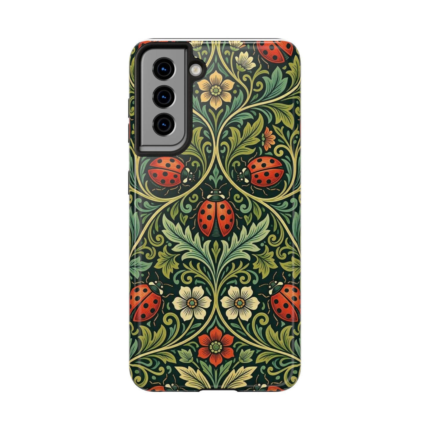 Vintage Floral Ladybug Tough Phone Case — Botanical Victorian Pattern