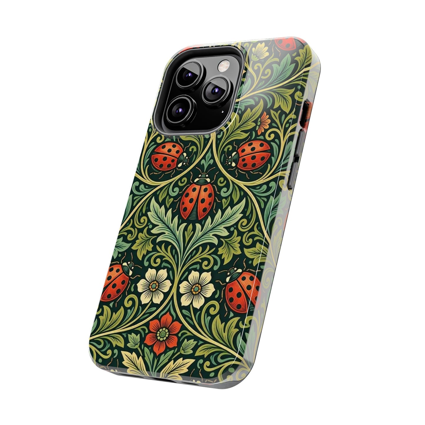 Vintage Floral Ladybug Tough Phone Case — Botanical Victorian Pattern