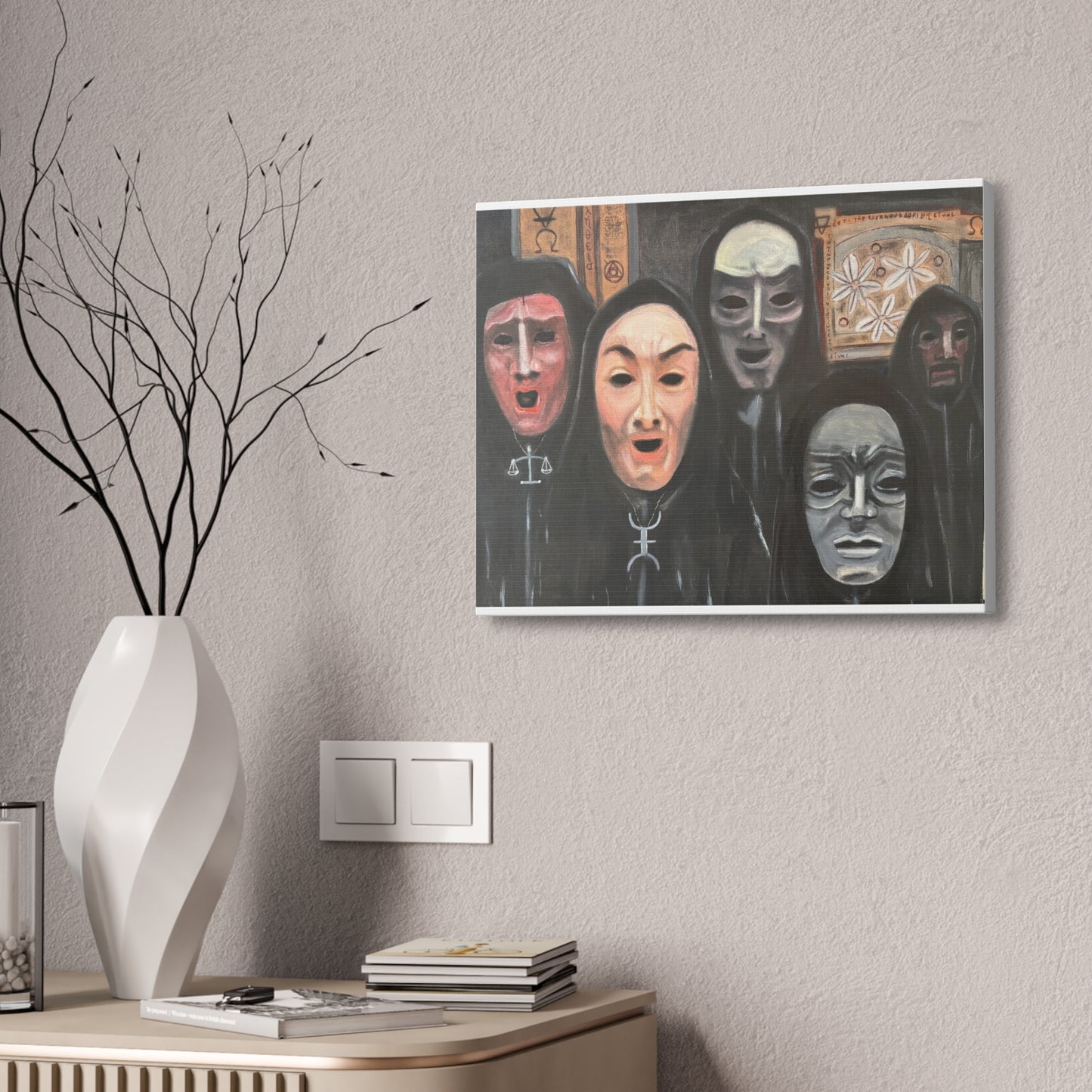 Masked Figures Canvas Stretched 1.5" | Dark Portrait Wall Art